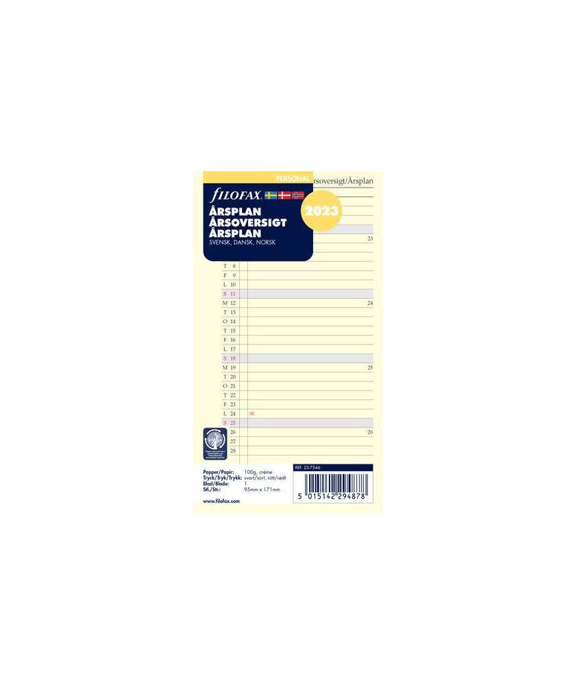 Filofax Personal 2025 Calendar Refill