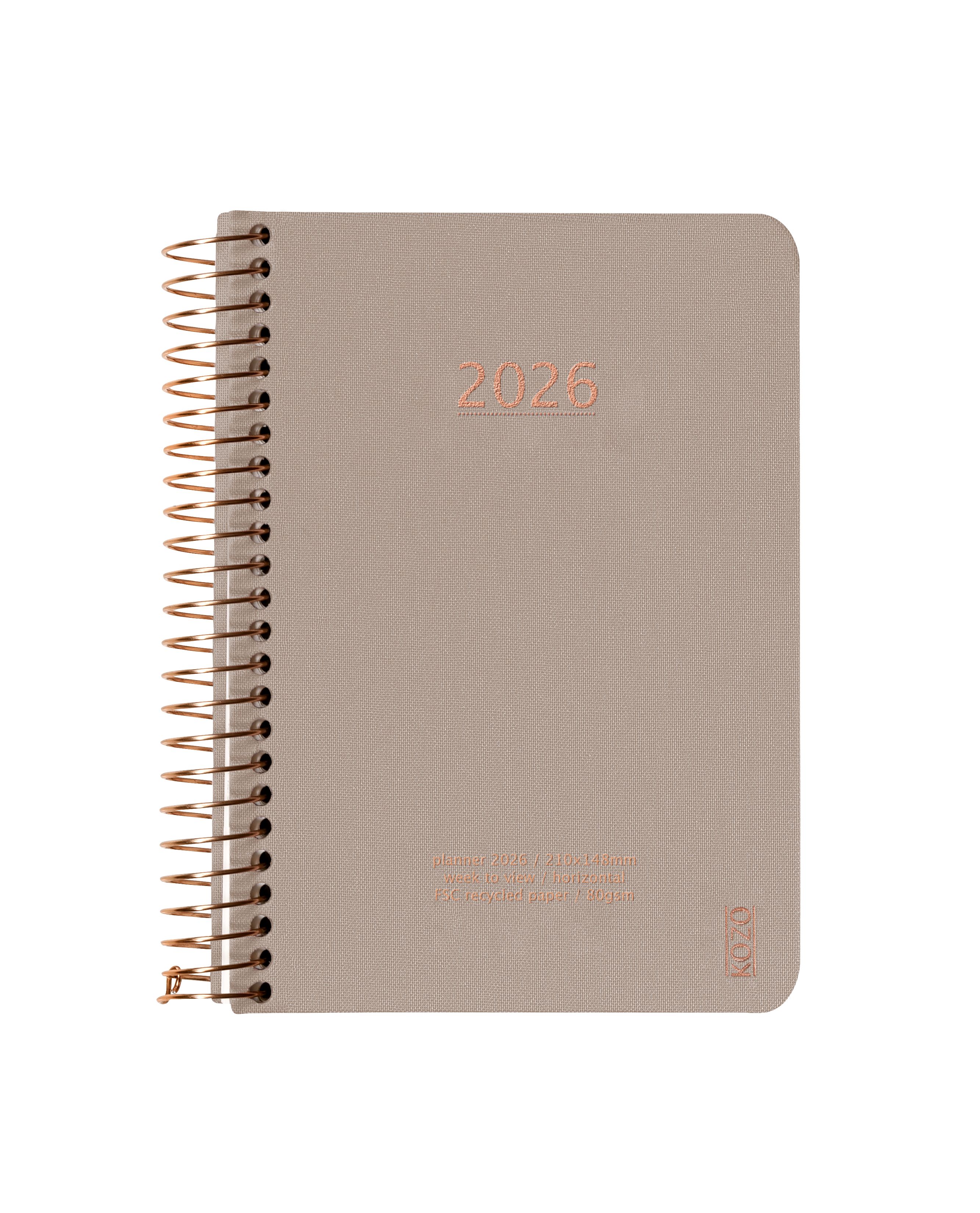 Køb ​Spiralkalender 2026 A6 Ugeopslag Sand-farvet hos Ofidan
