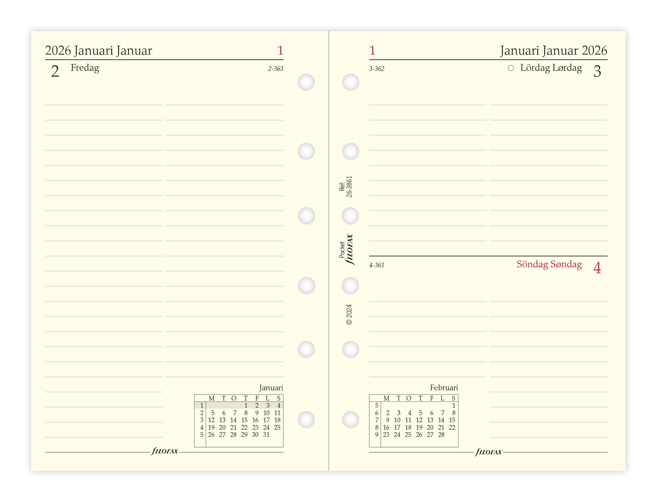 Køb ​Filofax Pocket Dag pr side 2026 refill hos Ofidan