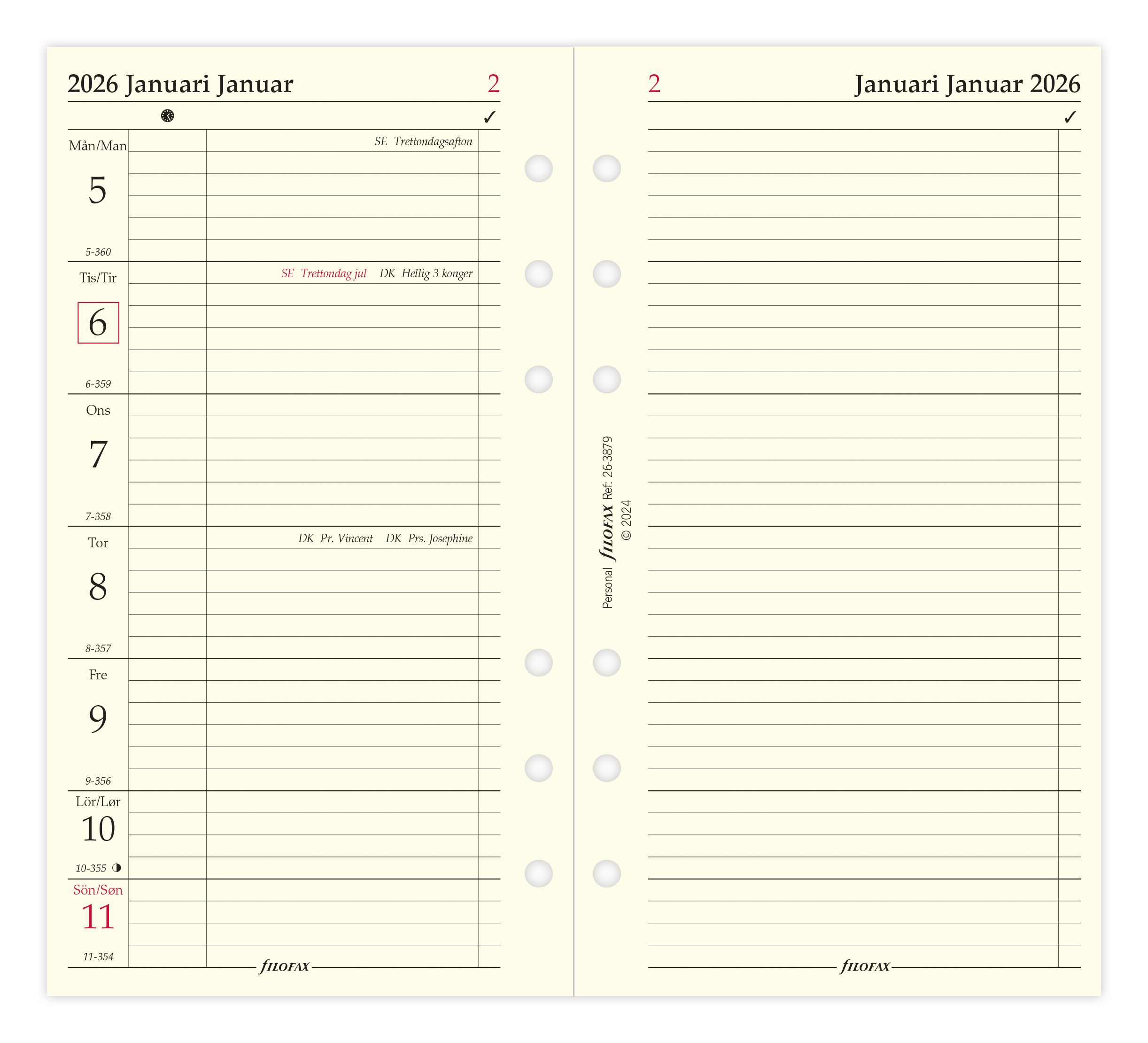 Køb ​Filofax Personal Uge pr side + Notes 2026 Refill hos Ofidan