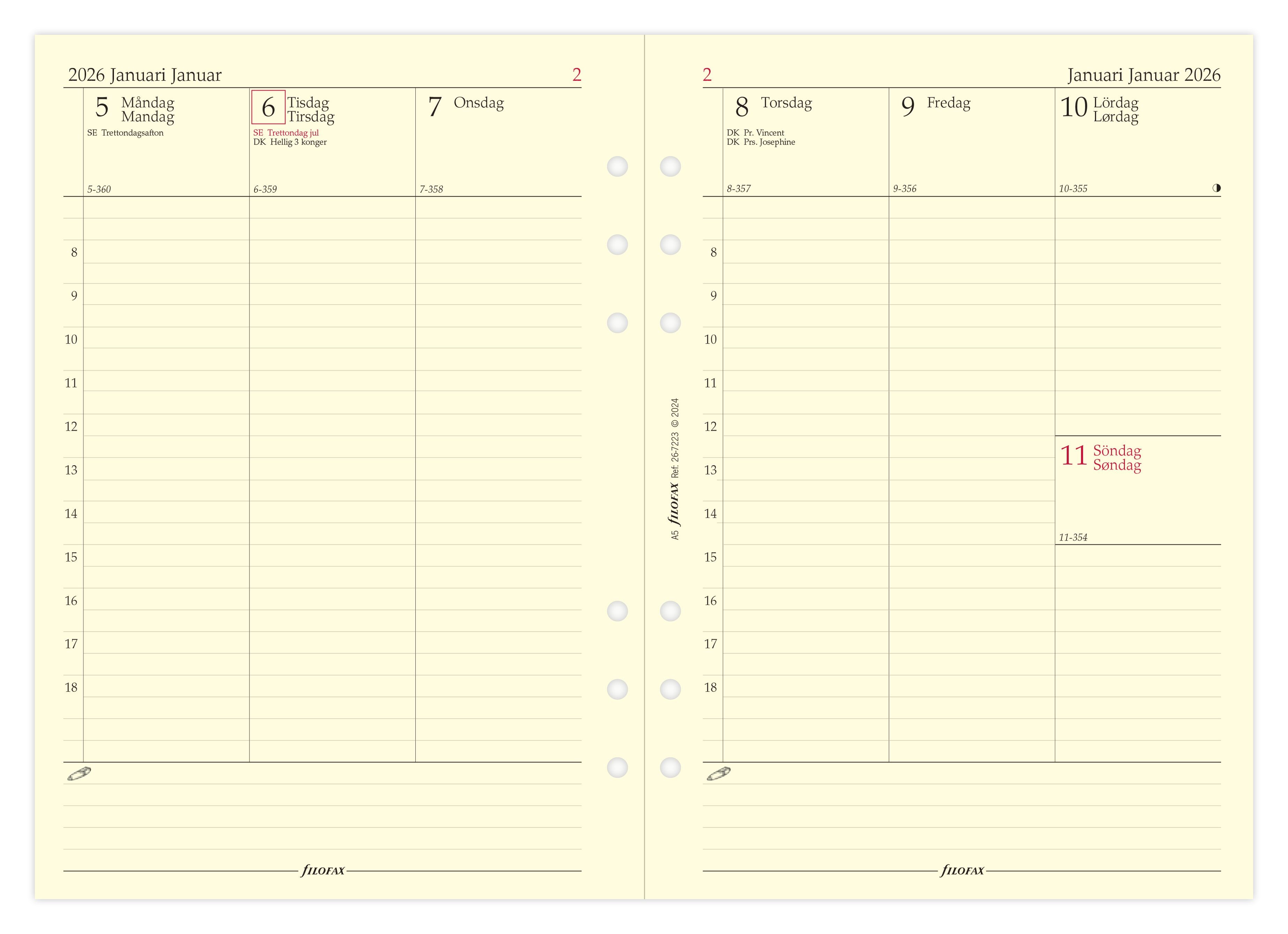 Køb ​Filofax A5 Ugeopslag Vertikal 2026 Refill hos Ofidan
