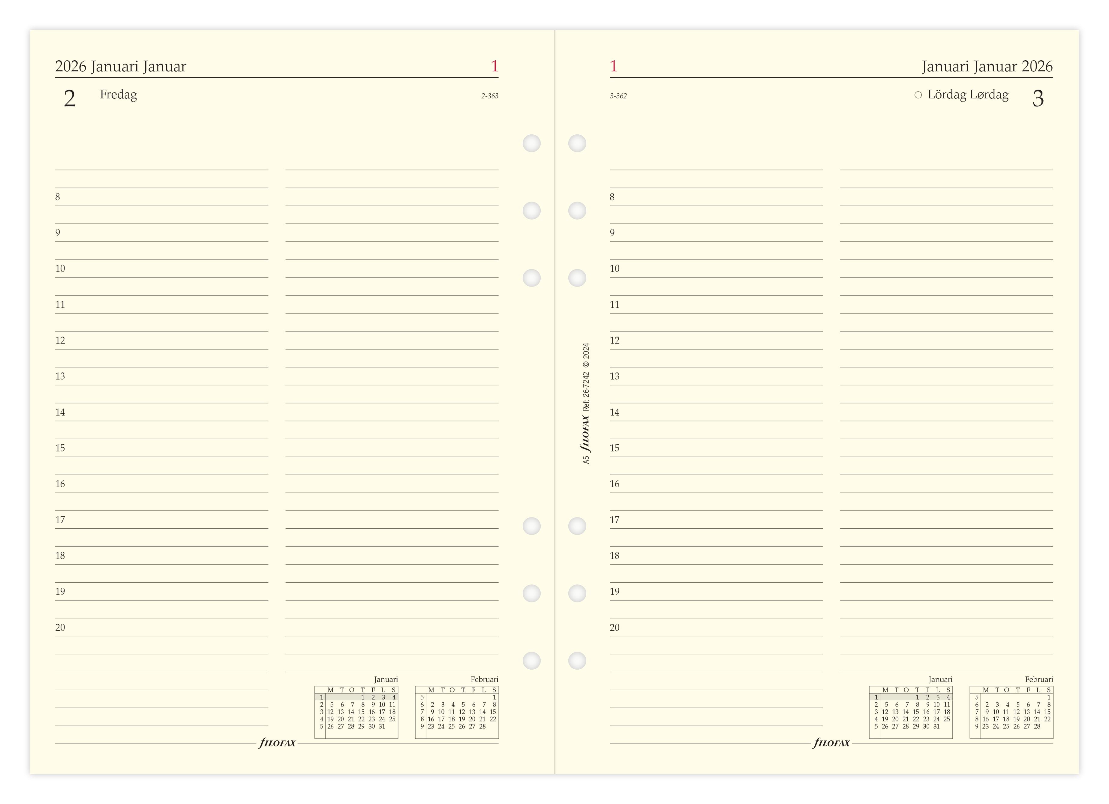 Køb ​Filofax A5 Dag pr side 2026 Refill hos Ofidan