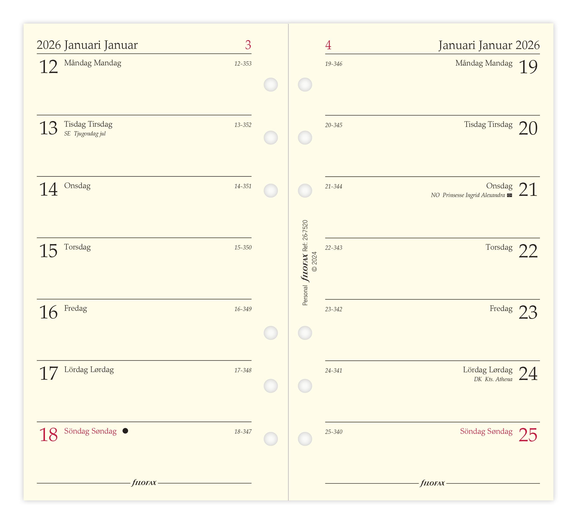 Køb ​Filofax Personal Uge pr side 2026 Refill hos Ofidan