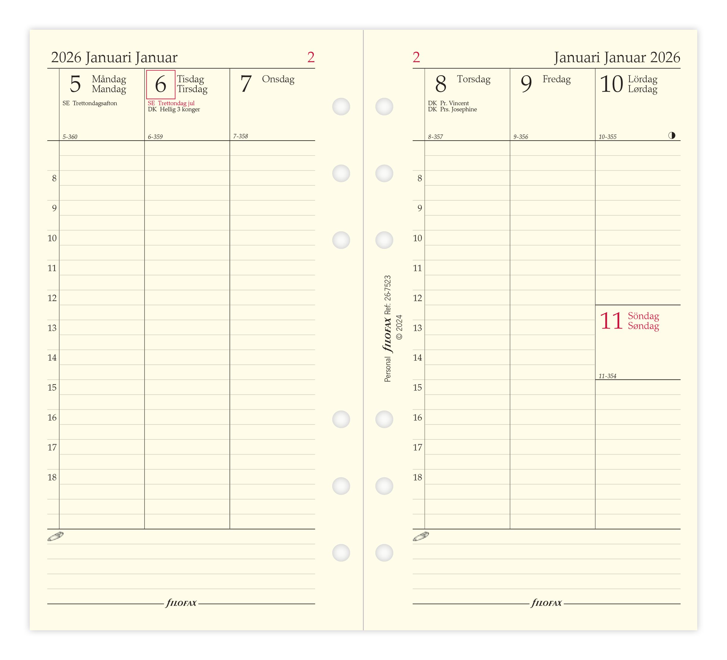 Køb ​Filofax Personal Ugeopslag Verikal 2026 Refill hos Ofidan
