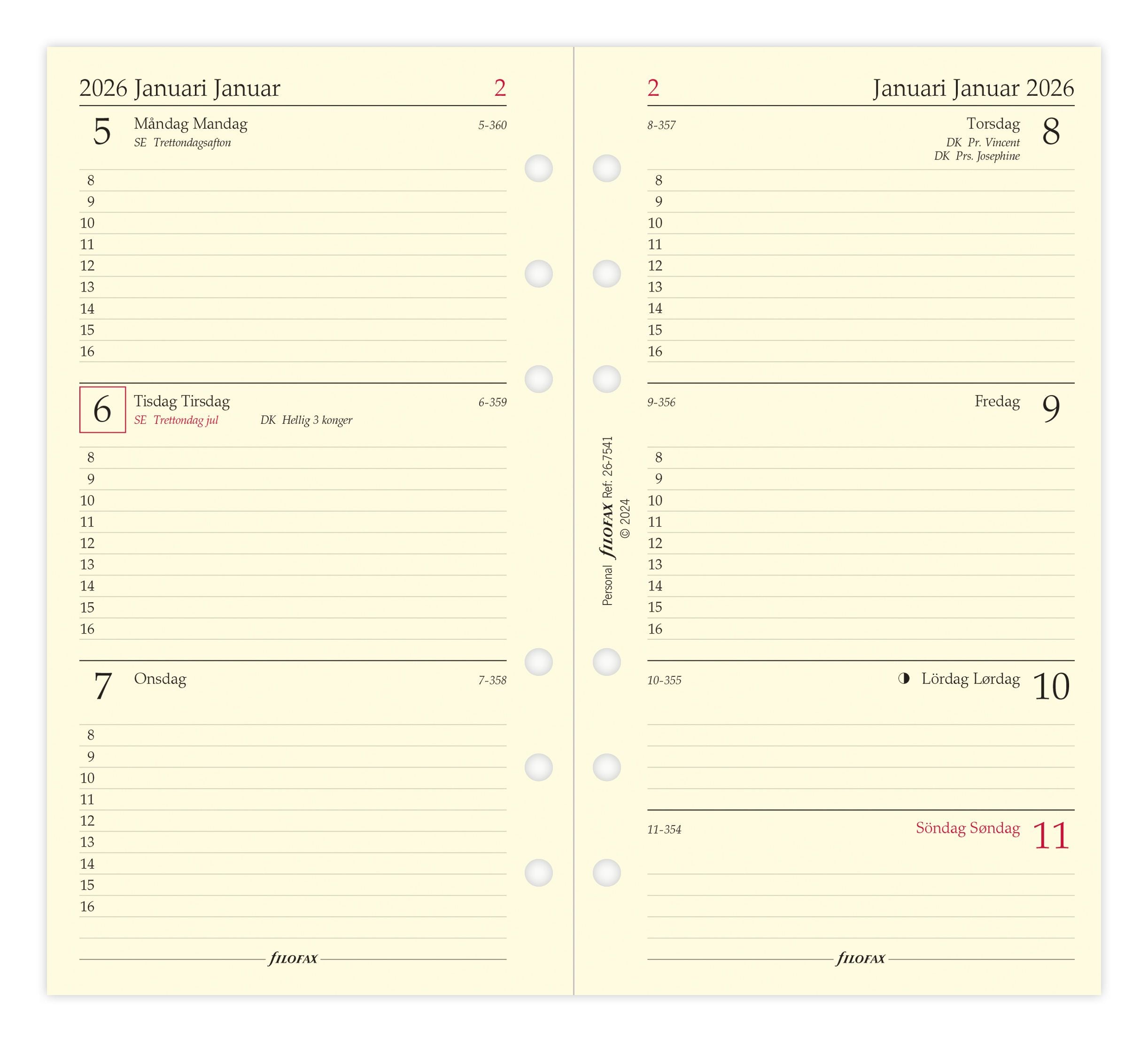 Køb ​Filofax Personal Ugeopslag 2026 Refill hos Ofidan